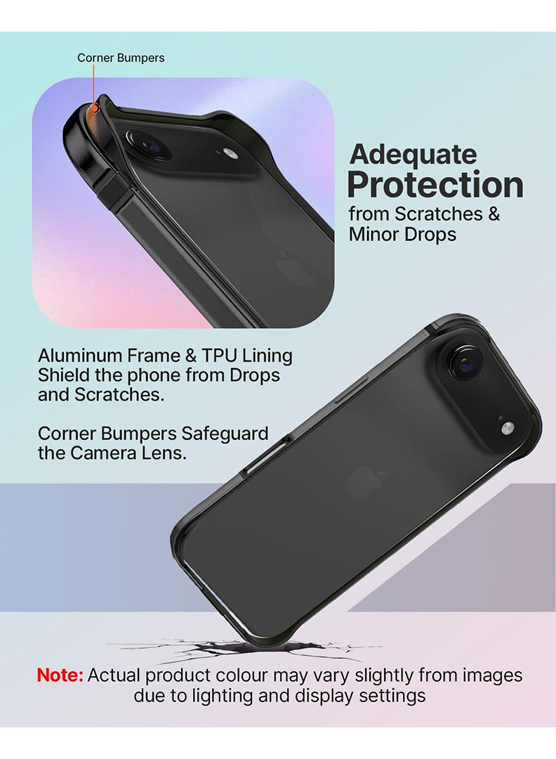 Theodor iPhone 17 Air Aluminum Frame Metal Bumper Frame Slim Hard Case Cover, Metal Frame Armor with Soft Inner Bumper, Raised Edge Protection for iPhone 17 Air 6.5", Black - Image 5